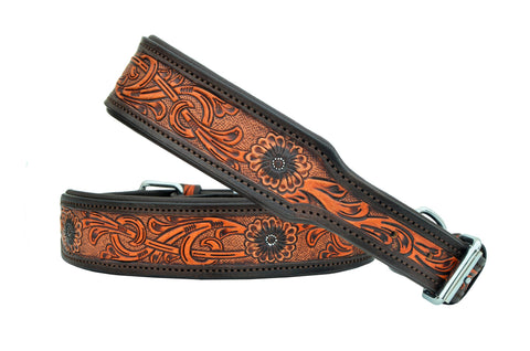 Western Style Hand Tooled Hand Finished Leather Dog Collar With Padded Soft Lining 10AB143