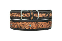 Western Style Hand Tooled Hand Finished Leather Dog Collar With Padded Soft Lining 10AB145