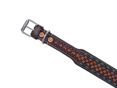 Western Style Hand Tooled Hand Finished Leather Dog Collar With Padded Soft Lining 10AB147