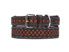 Western Style Hand Tooled Hand Finished Leather Dog Collar With Padded Soft Lining 10AB147