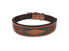 Western Style Hand Tooled Hand Finished Leather Dog Collar With Padded Soft Lining 10AB148