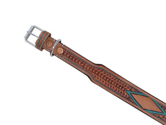 Western Style Hand Tooled Hand Finished Leather Dog Collar With Padded Soft Lining 10AB148