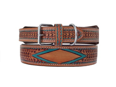 Western Style Hand Tooled Hand Finished Leather Dog Collar With Padded Soft Lining 10AB148