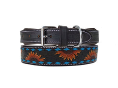 Western Style Hand Tooled Hand Finished Leather Dog Collar With Padded Soft Lining 10AB154