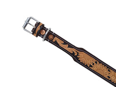 Western Style Hand Tooled Hand Finished Leather Dog Collar With Padded Soft Lining 10AB156