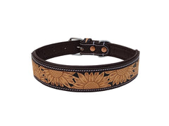 Western Style Hand Tooled Hand Finished Leather Dog Collar With Padded Soft Lining 10AB156