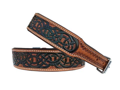 Western Style Hand Tooled Hand Finished Leather Dog Collar With Padded Soft Lining 10AB149