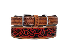 Western Style Hand Tooled Hand Finished Leather Dog Collar With Padded Soft Lining 10AB150