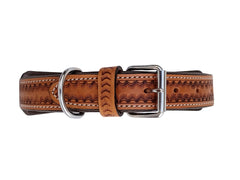 Western Style Hand Tooled Hand Finished Leather Dog Collar With Padded Soft Lining 10AB150