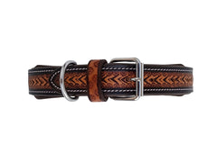 Western Style Hand Tooled Hand Finished Leather Dog Collar With Padded Soft Lining 10AB153