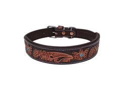 Western Style Hand Tooled Hand Finished Leather Dog Collar With Padded Soft Lining 10AB155