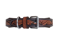 Western Style Hand Tooled Hand Finished Leather Dog Collar With Padded Soft Lining 10AB155