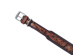 Western Style Hand Tooled Hand Finished Leather Dog Collar With Padded Soft Lining 10AB155