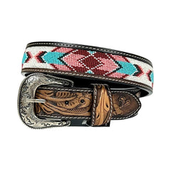 Handmade Western Rodeo Heavy Duty Beaded Full-Grain Leather Belt Unisex with Removable Buckle  30HQ109