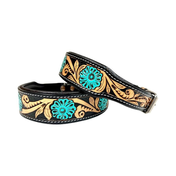 Western Style Hand Tooled Hand Finished Leather Dog Collar With Padded Soft Lining 10IS101