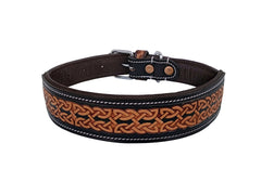 Western Style Hand Tooled Hand Finished Leather Dog Collar With Padded Soft Lining 10AB153