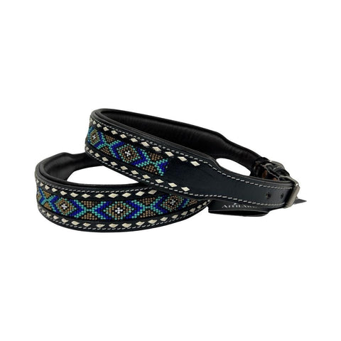 Western Style Beaded and Tooled Leather Dog Collar With Padded Soft Lining 10IS002