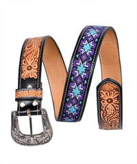 Handmade Western Rodeo Heavy Duty Beaded Full-Grain Leather Tooled Belt Unisex with Removable Buckle  30IS105