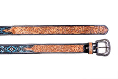 Handmade Western Rodeo Heavy Duty Beaded Full-Grain Leather Tooled Belt Unisex with Removable Buckle  30IS106