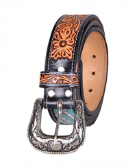 Handmade Western Rodeo Heavy Duty Beaded Full-Grain Leather Tooled Belt Unisex with Removable Buckle  30IS107