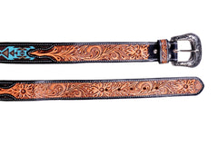 Handmade Western Rodeo Heavy Duty Beaded Full-Grain Leather Tooled Belt Unisex with Removable Buckle  30IS108