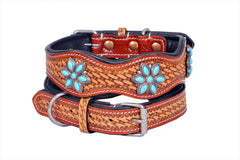 Western Style Hand Tooled Hand Finished Leather Dog Collar With Padded Soft Lining 10IS103