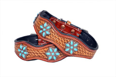 Western Style Hand Tooled Hand Finished Leather Dog Collar With Padded Soft Lining 10IS103