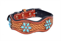 Western Style Hand Tooled Hand Finished Leather Dog Collar With Padded Soft Lining 10IS103