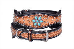 Western Style Hand Tooled Hand Finished Leather Dog Collar With Padded Soft Lining 10IS104