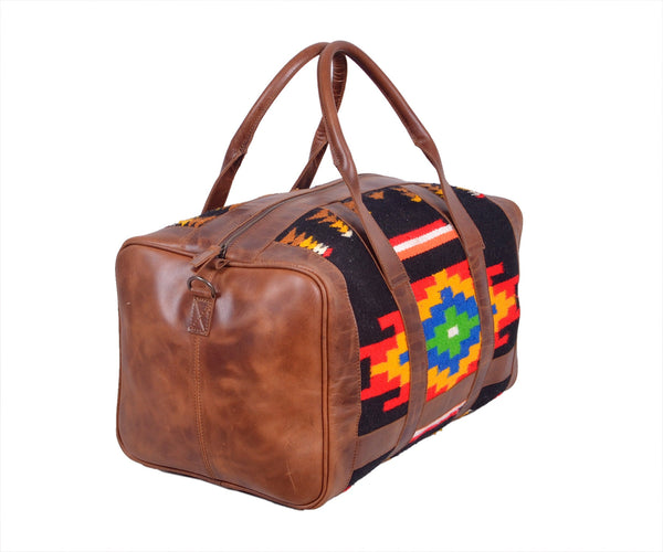 Personalizable Unisex Men’s/Women's Western Handwoven Wool and Leather Duffle Bag 20IS306