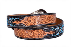 Handmade Western Rodeo Heavy Duty Beaded Full-Grain Leather Tooled Belt Unisex with Removable Buckle  30IS106