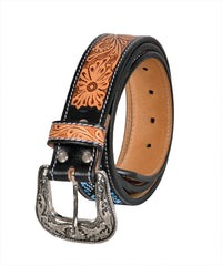 Handmade Western Rodeo Heavy Duty Beaded Full-Grain Leather Tooled Belt Unisex with Removable Buckle  30IS106