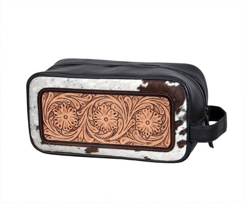 Handcrafted Cowhide Western Bag – Leather Shaving and Makeup Bag, Tooled Bag, Waterproof Lining, Toiletry Organizer 20IS302