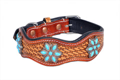 Western Style Hand Tooled Hand Finished Leather Dog Collar With Padded Soft Lining 10IS103