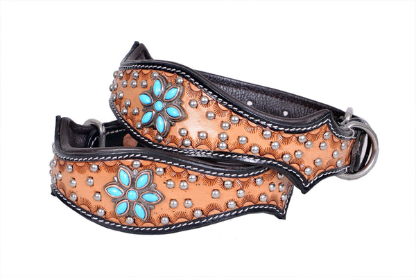 Western Style Hand Tooled Hand Finished Leather Dog Collar With Padded Soft Lining 10IS104