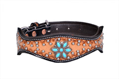 Western Style Hand Tooled Hand Finished Leather Dog Collar With Padded Soft Lining 10IS104