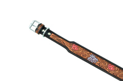 Western Style Hand Tooled Hand Finished Leather Dog Collar With Padded Soft Lining 10AB144