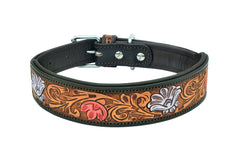 Western Style Hand Tooled Hand Finished Leather Dog Collar With Padded Soft Lining 10AB144