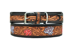 Western Style Hand Tooled Hand Finished Leather Dog Collar With Padded Soft Lining 10AB144