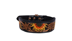 Western Style Hand Tooled Hand Finished Leather Dog Collar With Padded Soft Lining 10IS102