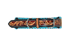 Western Style Hand Tooled Hand Finished Leather Dog Collar With Padded Soft Lining 10IS106