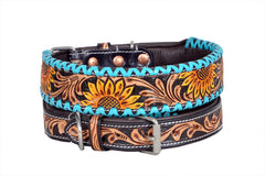 Western Style Hand Tooled Hand Finished Leather Dog Collar With Padded Soft Lining 10IS105