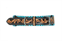 Western Style Hand Tooled Hand Finished Leather Dog Collar With Padded Soft Lining 10IS105