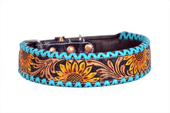 Western Style Hand Tooled Hand Finished Leather Dog Collar With Padded Soft Lining 10IS105