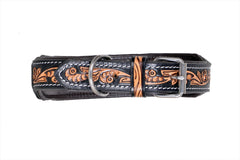 Western Style Beaded and Tooled Leather Dog Collar With Padded Soft Lining 10IS004