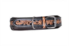 Western Style Beaded and Tooled Leather Dog Collar With Padded Soft Lining 10IS005