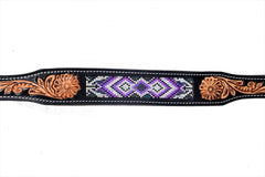 Western Style Beaded and Tooled Leather Dog Collar With Padded Soft Lining 10IS003