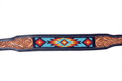 Western Style Beaded and Tooled Leather Dog Collar With Padded Soft Lining 10IS007