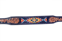 Western Style Beaded and Tooled Leather Dog Collar With Padded Soft Lining 10IS010