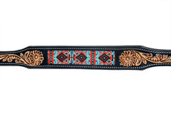 Western Style Beaded and Tooled Leather Dog Collar With Padded Soft Lining 10IS013